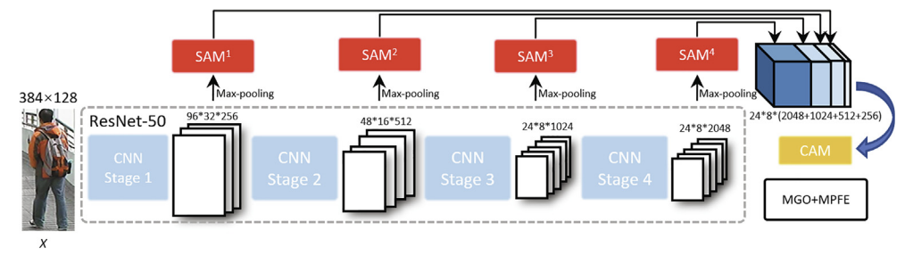 Hybrid-Attention Guided Network with Multiple Resolution Features for Person Re-identification